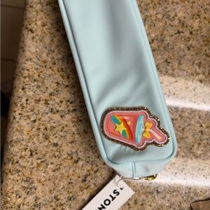 Stoney Clover Lane Light Blue Pouch with Pink Patch